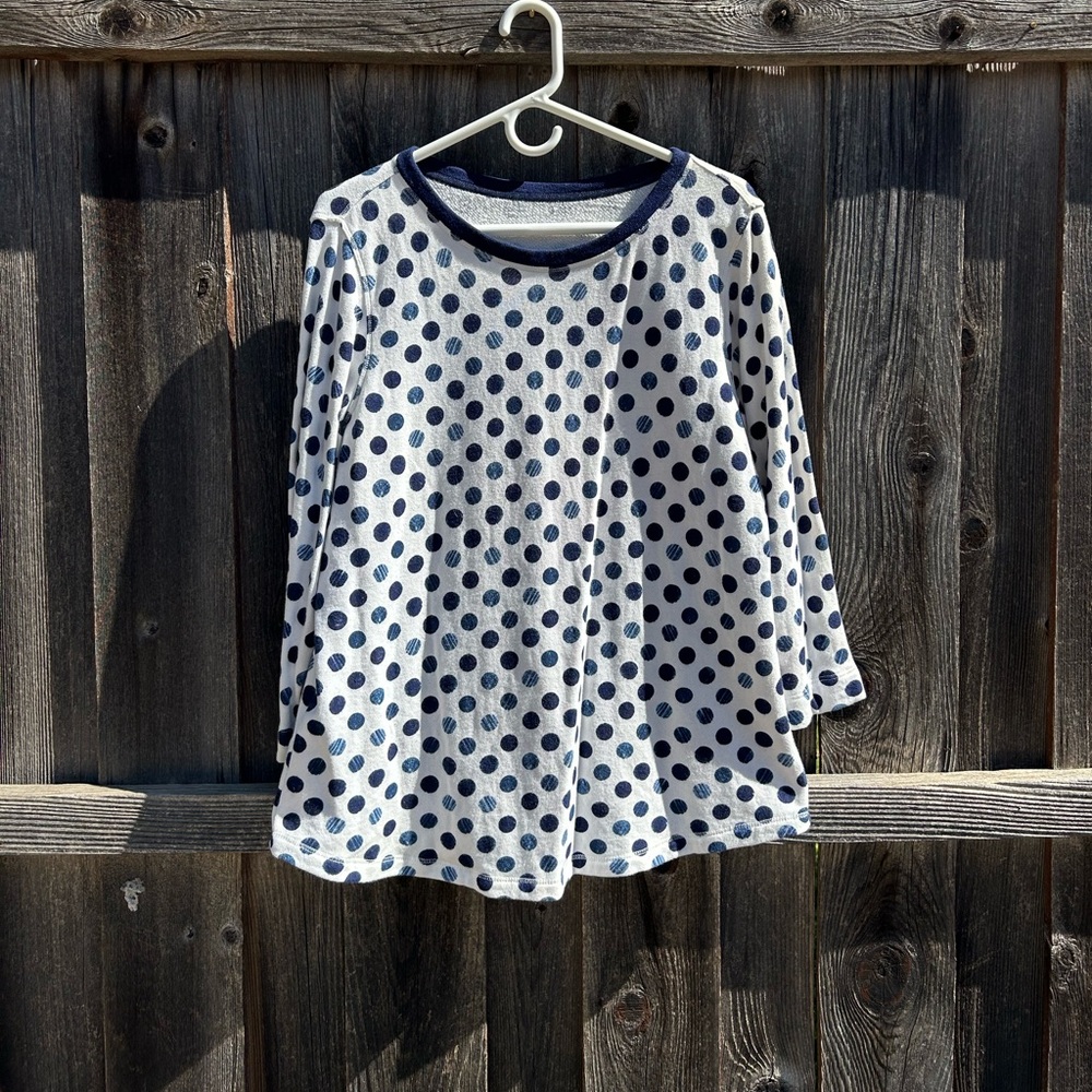 Coldwater Creek navy dot lightweight sweatshirt.